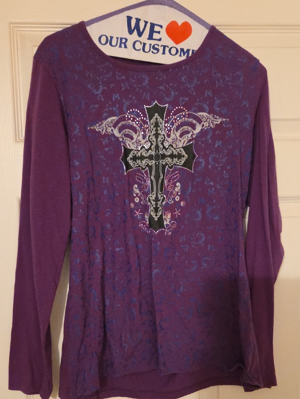 Bit & Bridle Purple Long Sleeve Cross Accent Tee